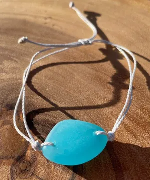 Blue Sea Glass Adjustable Beach Bracelet Ocean Stone New thumbnail 1