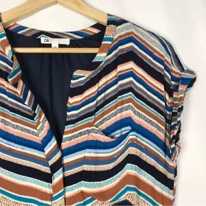 DR2 Navy Blue Colorful Chevron Short Sleeve Mini Dress‎ XS thumbnail 3