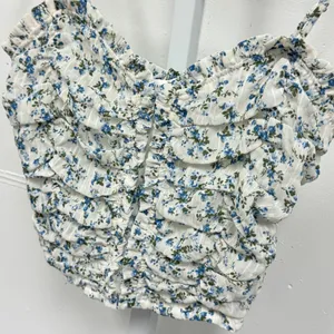 Altar'd State Ivory Blue Floral Ruched Smocked Crop Cami Top Small Romantic thumbnail 3