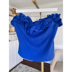 Maeve Anthropologie Blue Ruffle Tube Top Clean Girl Quiet Luxury‎ 4th of July XL thumbnail 2