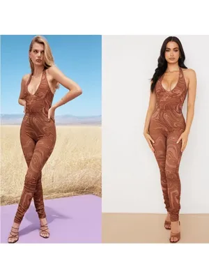 House of CB Violet Cocoa Swirl Brown Mesh Leggings High Rise Large thumbnail 3