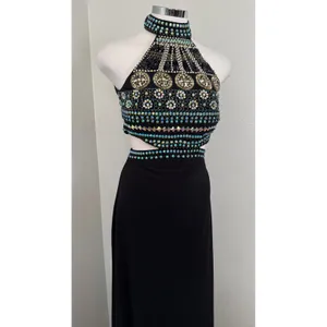 Crystal Doll Black Halter Neck Cutout Beaded Maxi Dress‎ Size 9 Prom Formal thumbnail 5