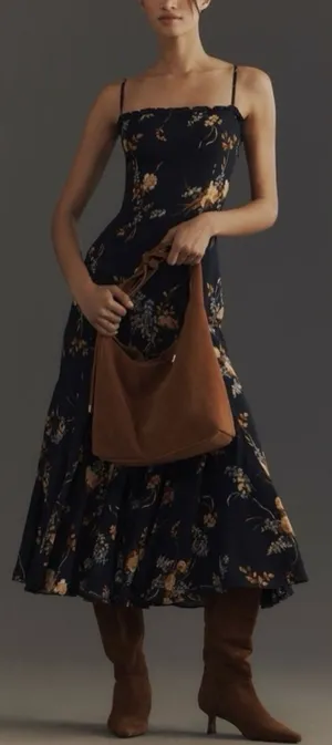 NEW REFORMATION Lilibet Floral Ruffle navy Dress sz 2 thumbnail 1