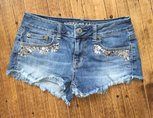 American Eagle bling detail stretch size 0 denim shorts thumbnail 1