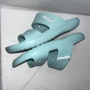 Crocs Classic Two-Strap Slide Sandals Aqua Blue Jibbitz Attached Women's 9 thumbnail 12