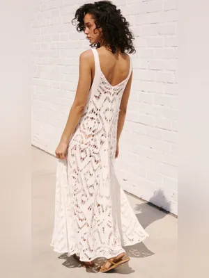 Free People Beach Bianca Fauxchet Crochet Flowy Midi Dress Ivory Large thumbnail 2