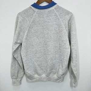 Lee Vintage 80s Collared Grannycore Sweater Grey Hearts & Tulips Embroidered Size L thumbnail 3