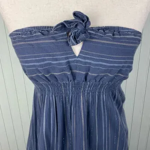 Vintage Y2K Old Navy Strapless Sundress Size Small Blue Metallic Stripe FLAWED thumbnail 3
