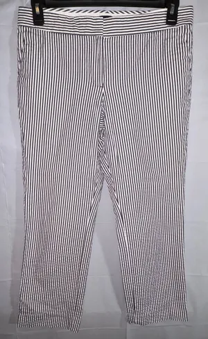 J. Crew Women 8 Seersucker Pants Navy Blue White Striped Cotton Cropped Nautical thumbnail 1