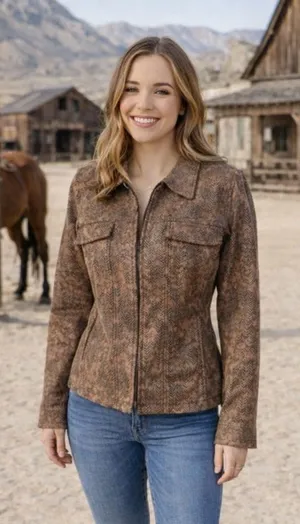 Andre Oliver Women’s Brown Black Faux SnakeSkin Leather Collared Jacket 4 thumbnail 1
