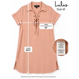 Lulus Dress M NWT Blush Pink Linen Blend Lace Up Shift Midi Pockets Resort thumbnail 3