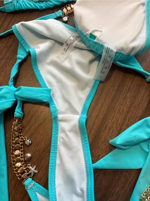 NEW Turquoise Beaded Charms Seashell Nautical Tie Side Triangle Bikini Set NWOT thumbnail 4