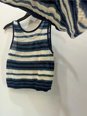 C&C California striped knit two piece set navy blue cream color Medium thumbnail 6