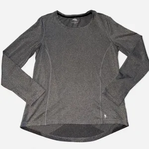 Danskin Gray Breathable Long Sleeve Workout Top with Chevron Back Design, Large thumbnail 1