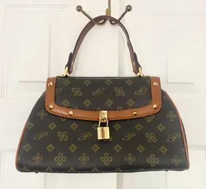 Vintage Signature Print Gold Padlock Tophandle Hand Bag / Small Bag thumbnail 1