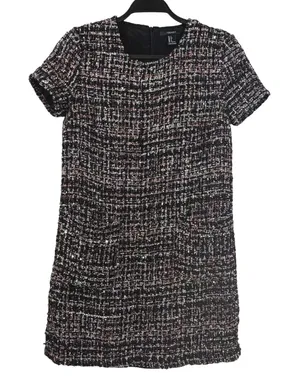 Metallic Tweed Plaid Shift Mini Dress Mod 60s Forever 21 Pink Black Womens S thumbnail 1