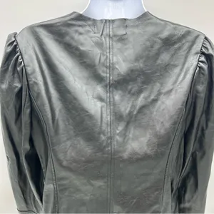 DO+BE Black Vegan Leather Zippered Front Jacket with Puff Sleeves-Size M thumbnail 7