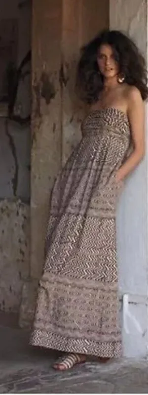 Anthropologie Edme & Esyllte Dress‎ Women 0 Ivory Brown Strapless Hypnotic Maxi thumbnail 1