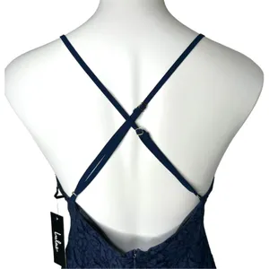 New LULU'S‎ Flirting with Desire Navy Blue Eyelash Lace Bodycon Mini Dress M thumbnail 9