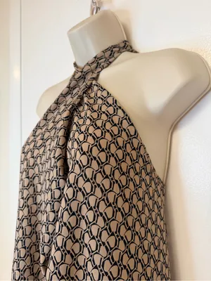EMERY ROSE Size S Halter Mini Dress Beige Black Geometric Print Ruffle Hem thumbnail 6