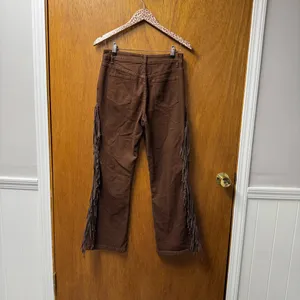 NEW Oyrosy Vintage Western Fringe Flared Jeans Brown Small thumbnail 12