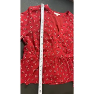 Madewell XL Red Ditsy Floral Babydoll Blouse Sheer Long Sleeve Boho Cottagecore thumbnail 9