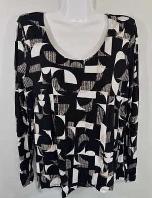 Ann Taylor Factory‎ Womens Black White Geometric Abstract Long Sleeve Top Large thumbnail 1