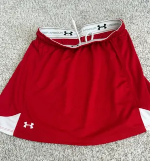 Under Armour Women's Force Athletic Kilt Team Lacrosse Skirt Red White MD thumbnail 1