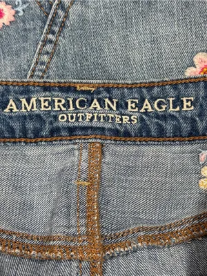 American Eagle Boho Floral Embroidered Distressed Denim Jean‎ Mini Skirt Blue 2 thumbnail 8