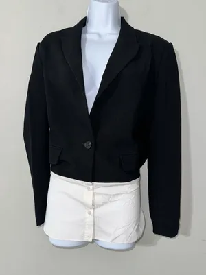 Black‎ Blazer Grey Lab Cropped Shirt Layered Look Career Jacket Size S thumbnail 1
