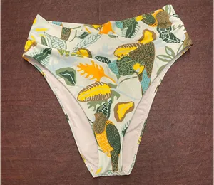 Aerie High Cut Cheeky Blue Green‎ Leaf Bird Bikini Bottom Large Beach Resort thumbnail 1