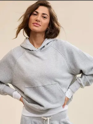 Aerie Hoodie Pullover Waffle Knit Oversized Gray Sweatshirt Cozy Size XL Coastal thumbnail 1