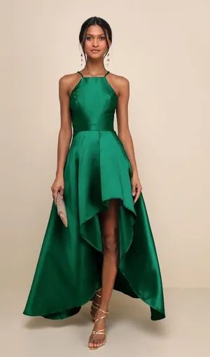 NWT Lulus Broadway Show Emerald Green High-Low Gown Ball Holiday Gala Size XS thumbnail 1