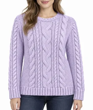 LL Bean Lilac Purple Double L Mixed Cable Crew Neck Pullover Cotton Sweater XS thumbnail 1