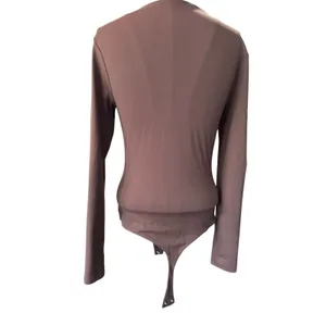 Nuuds Long Sleeve Scoop Neck Bodysuit S Small Brown Thong Smoothing Top Layer thumbnail 3