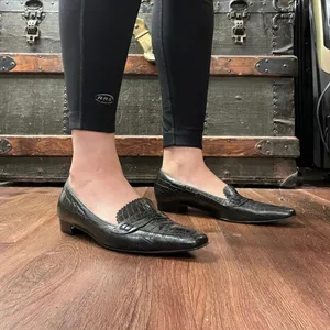 Vintage Talbots Black Croc Embossed Leather Loafers Size 7 90s Minimalist thumbnail 11