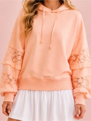 NEW Altar’d State AS Revival Peach Lace Hoodie Size Large NWT thumbnail 1