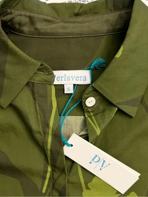 NWT Revolve x Perlavera Cindy Jacquard Khaki Printed Three Quarter Sleeve Shirt thumbnail 2