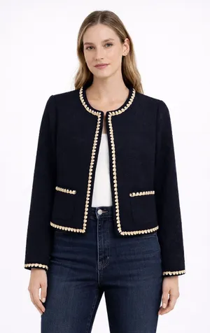 WD.NY Jacket Womens Medium Blue Tweed Scalloped Trim Old‎ Money Professional thumbnail 1