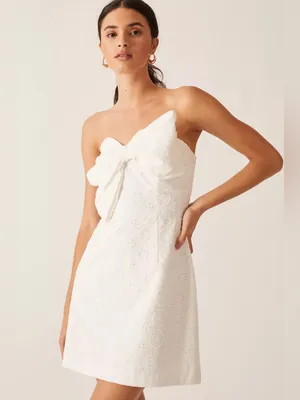 Hutch Strapless White Bow-Front Lace Mini Dress thumbnail 14