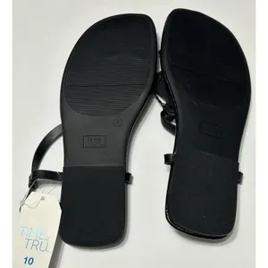 Time and Tru Womens Hardware T-Strap Flat Sandals Black Gold NWT Size 10 EU 41 thumbnail 12