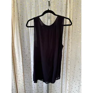 Lucky Brand Women's Black Sheer Embroidered Neckline Back Open Slit Tank Top XL thumbnail 2