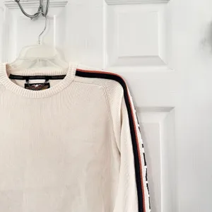 Harley Davidson Women Ivory Spellout Sleeve Ribbed Heavy Knit Sweater XL Y2K thumbnail 5