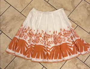 White and Cream Mini A-Line Skirt with Pleated Resort Style thumbnail 1