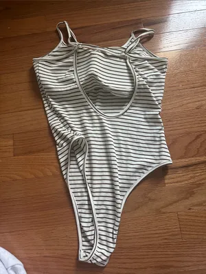 SheIn Striped Cream and Brown Bodysuit Women’s thumbnail 2
