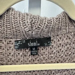 Sioni Taupe Ruffle Long Cardigan Sweater Mauve Knit Medium 90s Knee Length‎ thumbnail 9