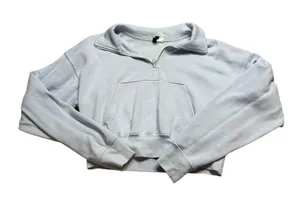 💙 H&M Light‎ Blue Cropped Half-Zip Sweatshirt Size M VGUC ✨👟 thumbnail 1