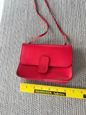 Vintage 80s 90s Cherry Red Leather Mini Purse Built in Mirror thumbnail 4