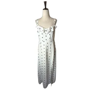 Old Navy Maxi Dress Women Medium White Polka Dot Ruffle Linen Blend Cami Retro thumbnail 2