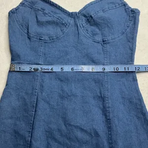 Windsor Womens Small Blue Denim Mini Dress Bustier Bodice Adjustable Straps Zip thumbnail 4